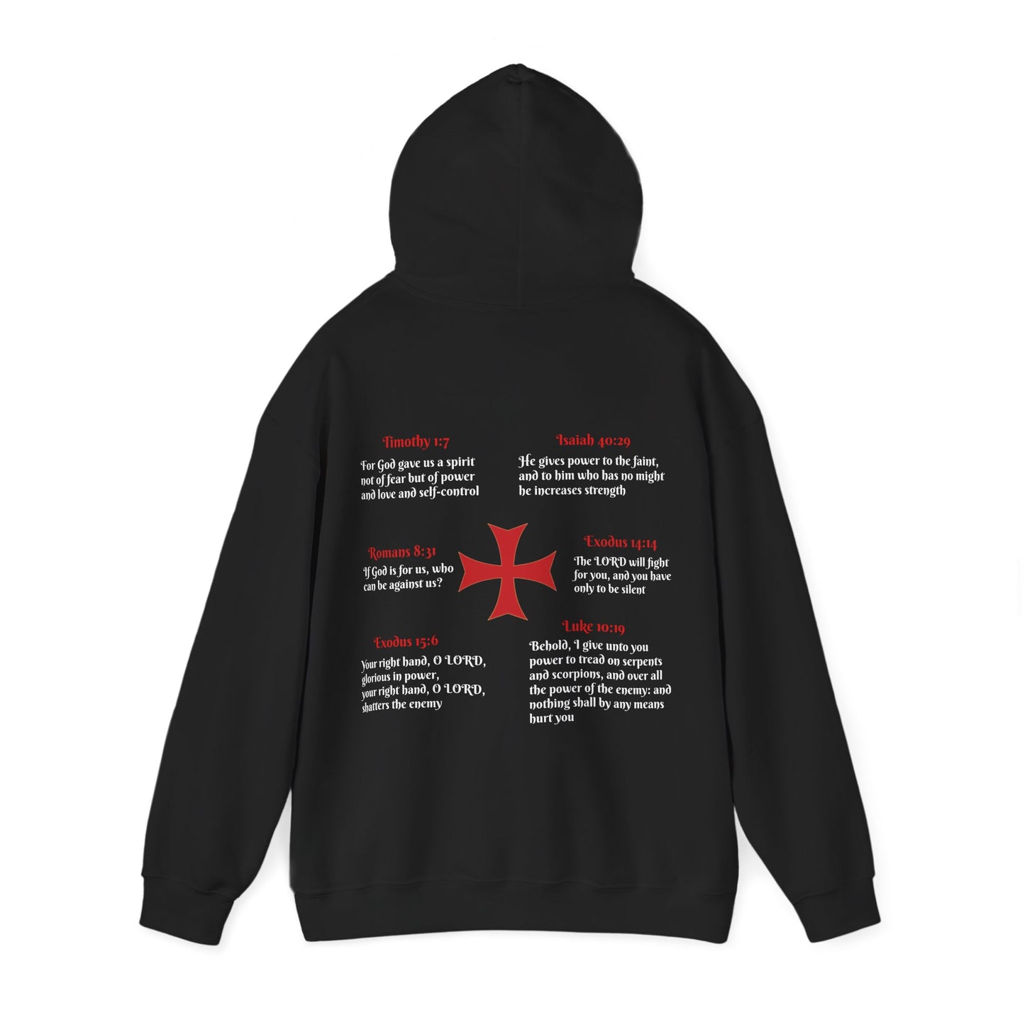 Crusader Shield Hoodie — Medieval Cross Emblem with Inspirational Scriptures